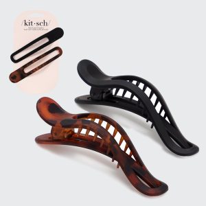 Black & Tort Curved Flat Lay Claw Clips 2pc Set