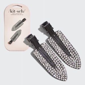 Metal Rhinestone Creaseless Clips 2pc Set- Hematite